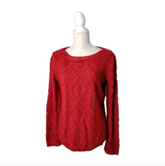 St. John's Bay Sweaters - St. John's Bay Cable Knit Pullover Sweater Rio Red Women's Size L New w/Tags